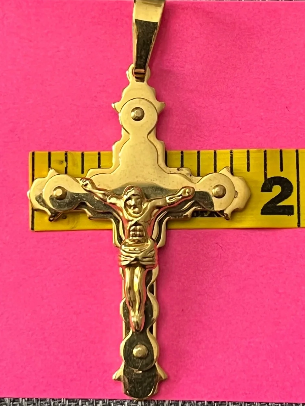 Stainless Steel Cross Pendant Gold Tone Christian Layered Religious